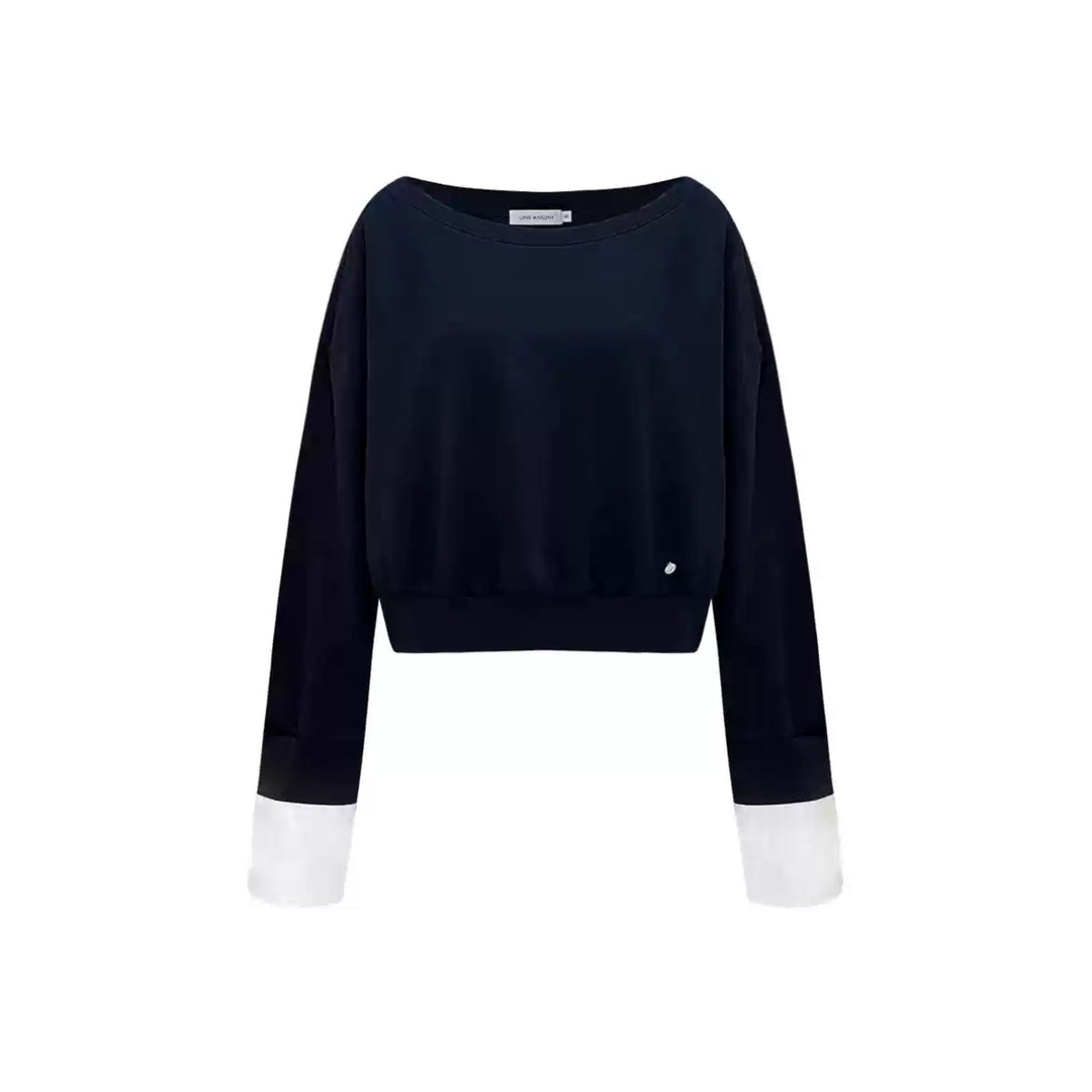 AsGony Fake-2-Piece Off-Shoulder Sweater Navy Blue