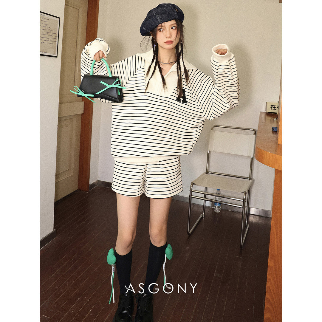 AsGony Color Blocked Striped Shorts