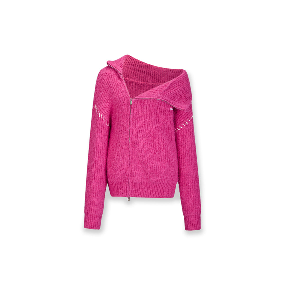 NotAwear Color Blocked Drawstring Zipper Knit Sweater Pink - Mores Studio