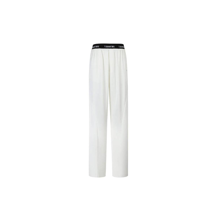 Three Quarters Contrast Band Waist Straight-Leg Pants White - Mores Studio