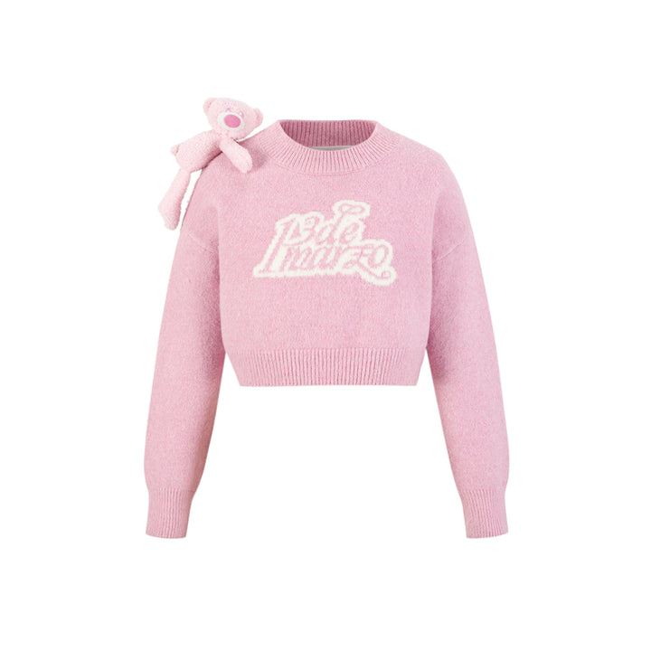 13De Marzo Doozoo Shoulder Bear Short Knit Sweater Pink