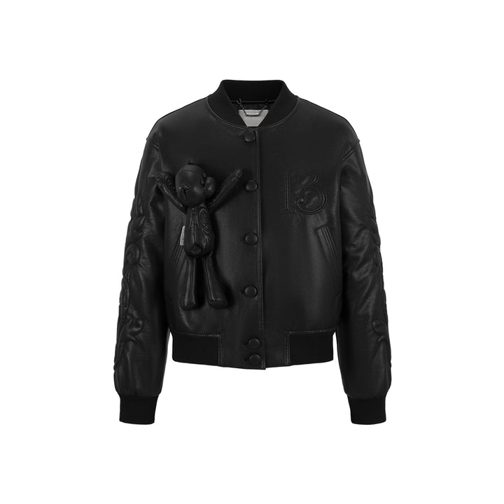 13De Marzo Plush Bear Quilted Leather Jacket Black