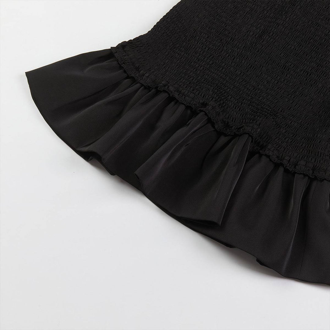 Three Quarters Smocking Wrap Sling Dress Black - Mores Studio