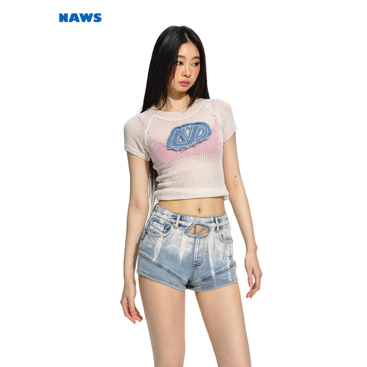 NAWS Denim Embroidered Logo Knit Tee White