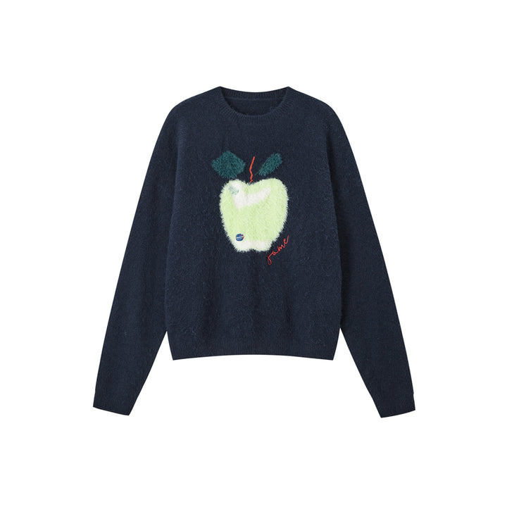 SomeSowe Apple Silhouette Knit Sweater Navy Blue