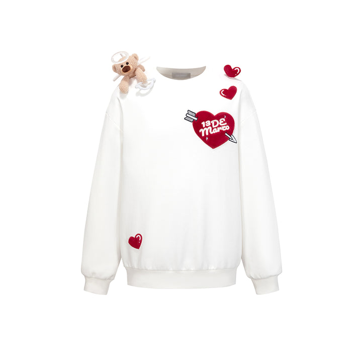 13De Marzo Doozoo Cupid Heart Round-Neck Sweater White