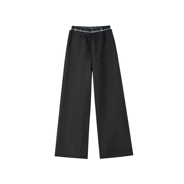 SomeSowe Double Waist Drawstring Wide-Leg Pants Black