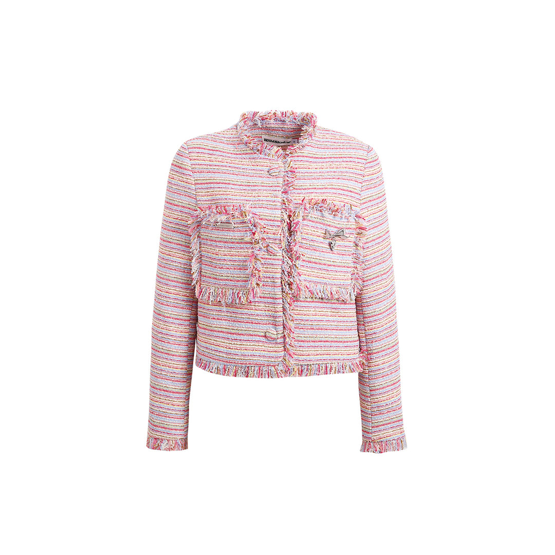 Wildshadow Tassel Colorful Striped Tweed Jacket Pink - Mores Studio