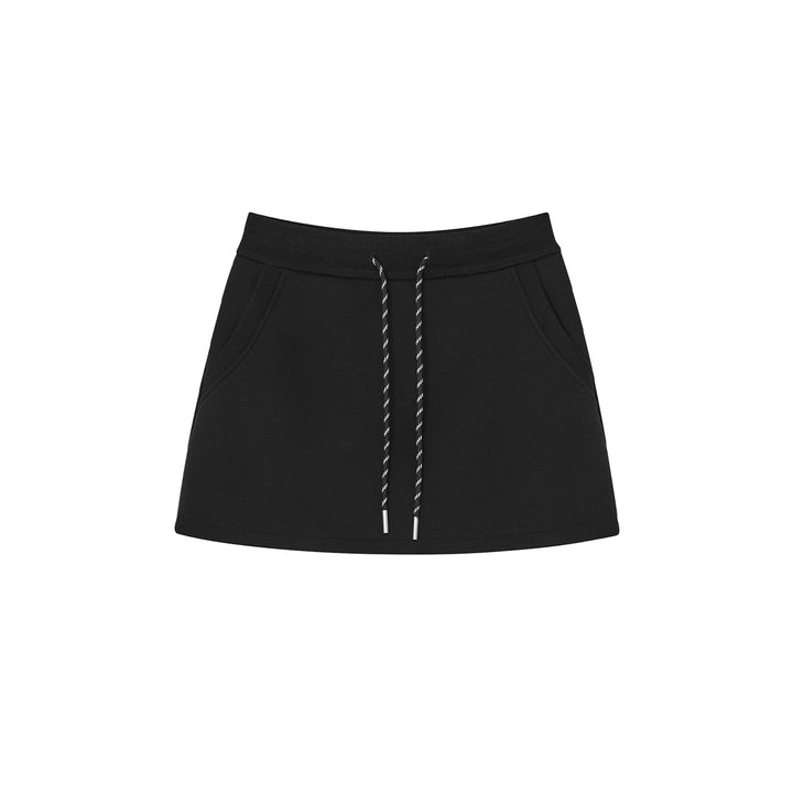 SomeSowe Elastic-Waist Drawstring Casual Skirt Black