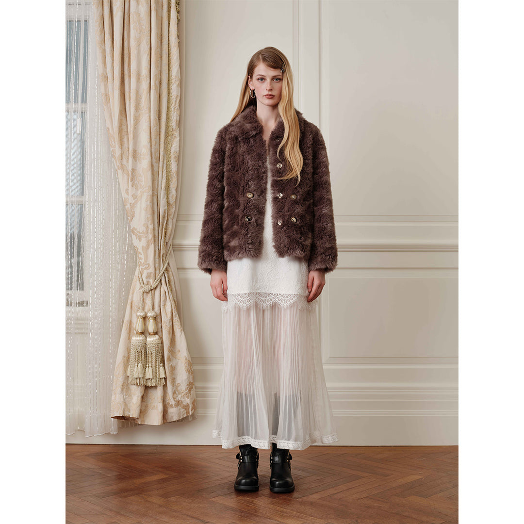 Rocha Roma Curly Fur Lapel Short Jacket Brown