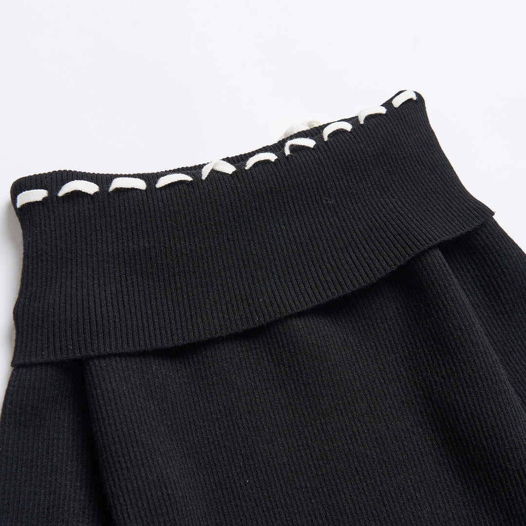 Via Pitti Color Blocked Drawstring Off Shoulder Knit Top - Mores Studio