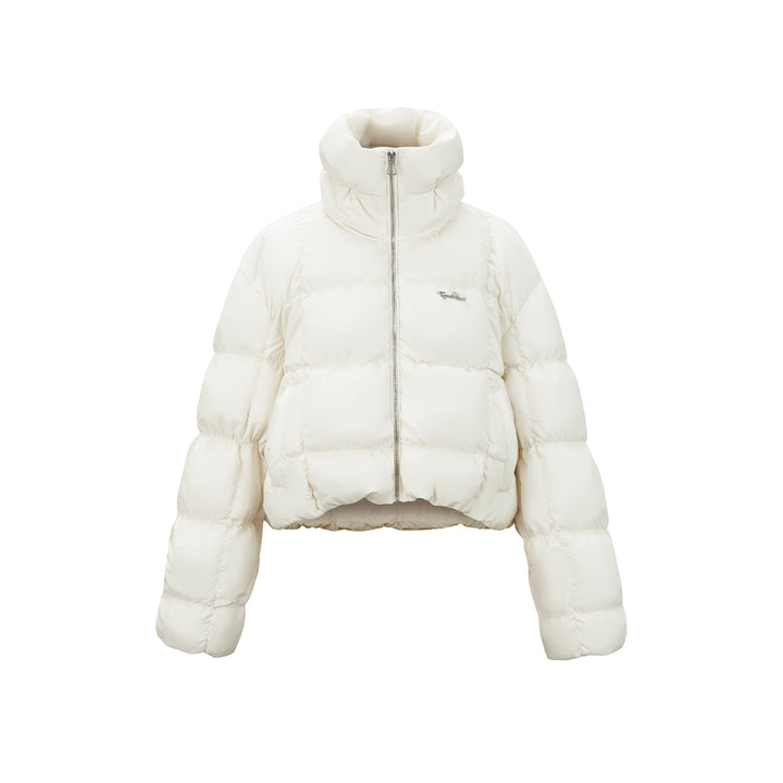 Three Quarters Checkered Lapel Short Down Jacket White