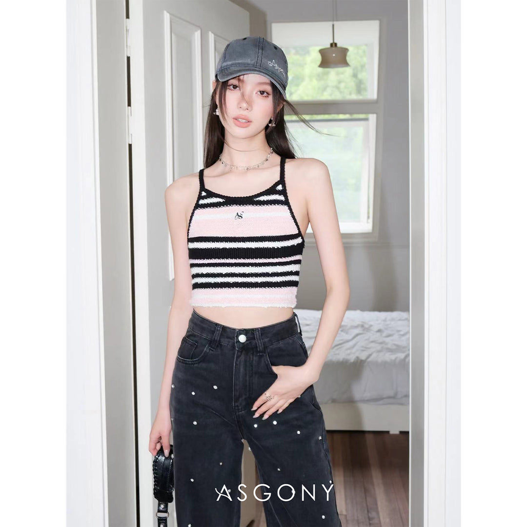 AsGony Color Blocked Striped Knit Slip Vest