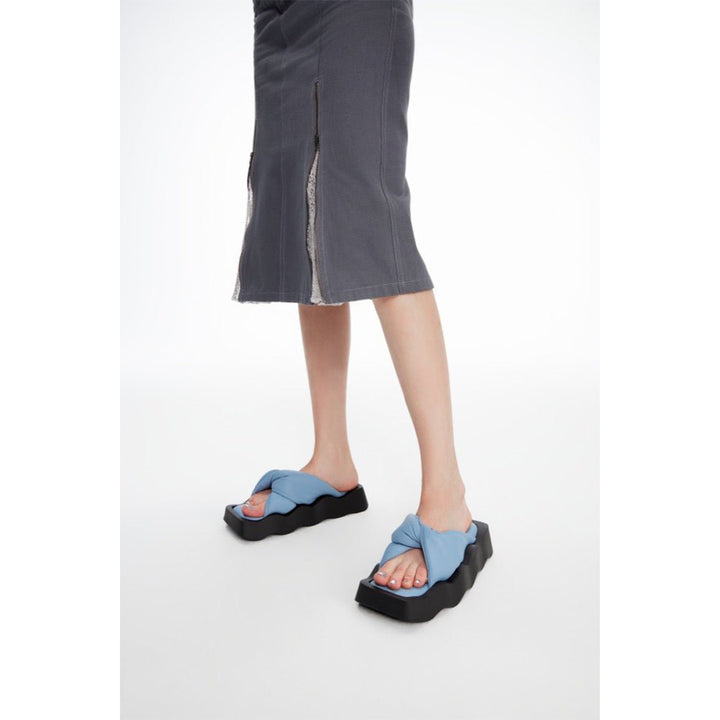 Lost In Echo Square Toe Wavy Bottom Kink Slippers Blue