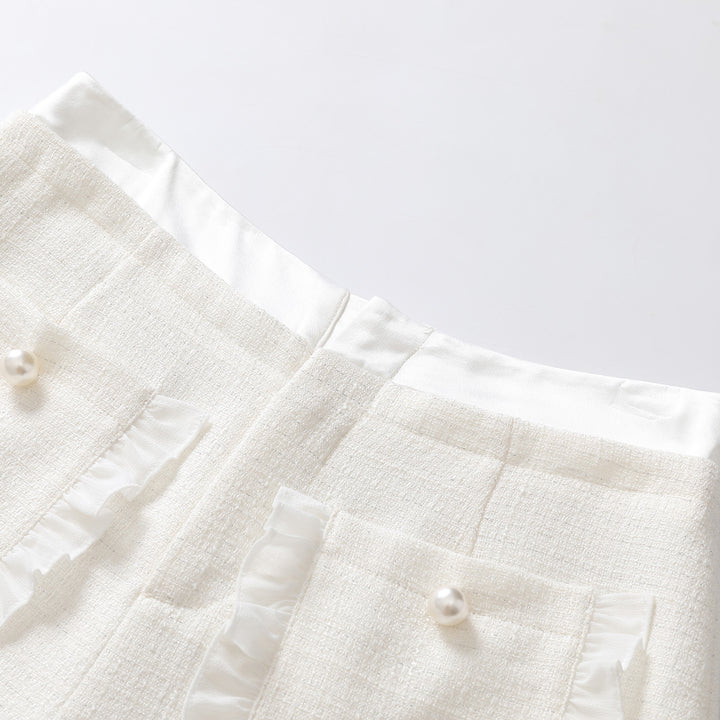 Three Quarters Tweed Lace Shorts White - Mores Studio