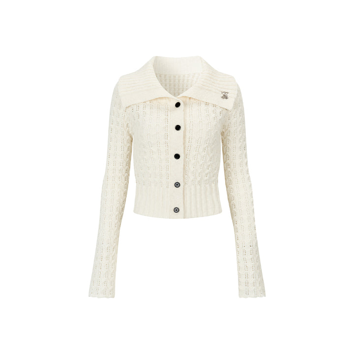 Via Pitti Heavy Lapel Short Knit Cardigan White