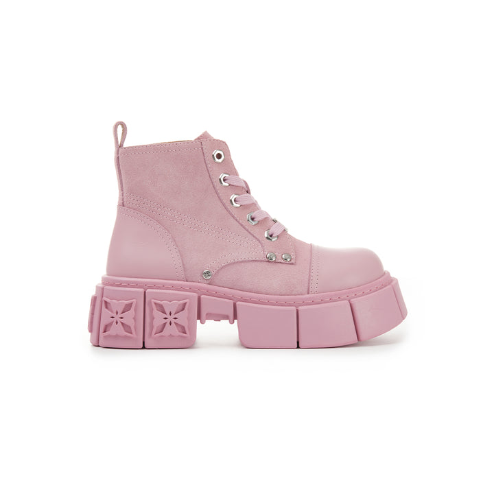 Trapar Waves Thick-Soled Logo Casual Leather Boots Pink