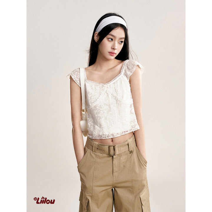 Liilou Lace Little Flying Sleeve Vest White