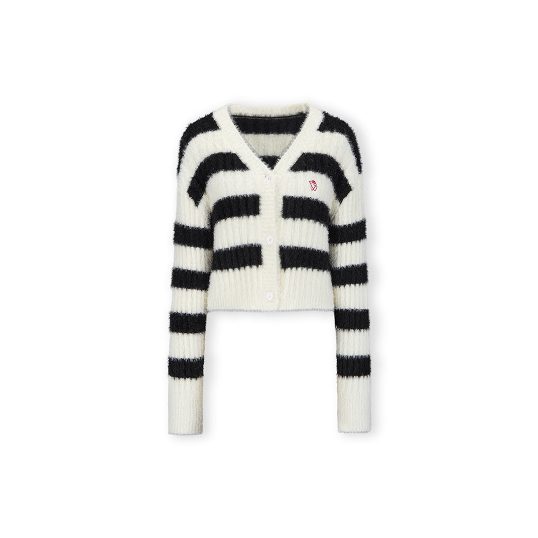 NotAwear Color Blocked Striped Knit Cardigan Black - Mores Studio