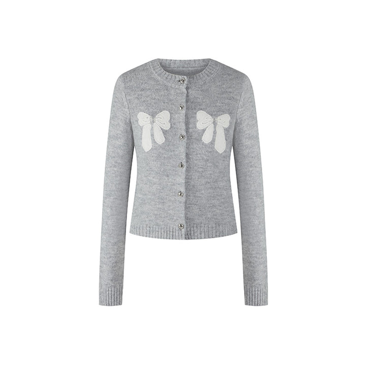 Herlian Contrast Color Bow Knitted Cardigan Gray