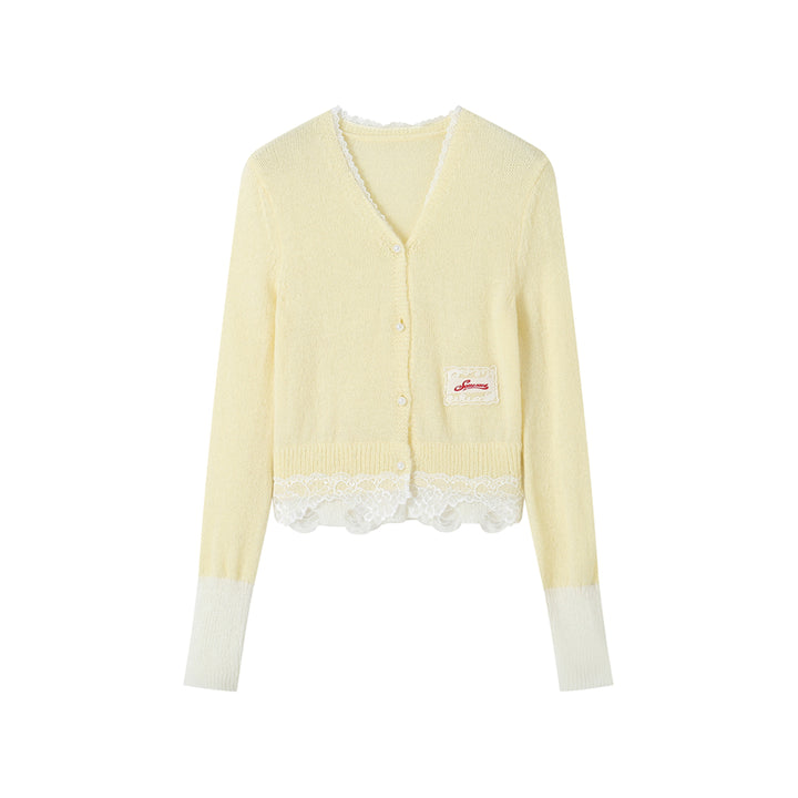 SomeSowe Lace Mohair Knitted Cardigan Yellow