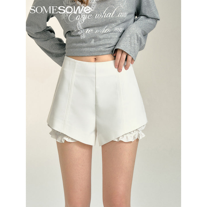 SomeSowe Split Patchwork Layered Bud Shorts White