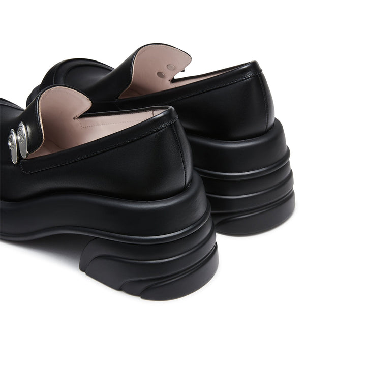 Lost In Echo Round Toe Thick-Soled Heel Leather Shoes Black