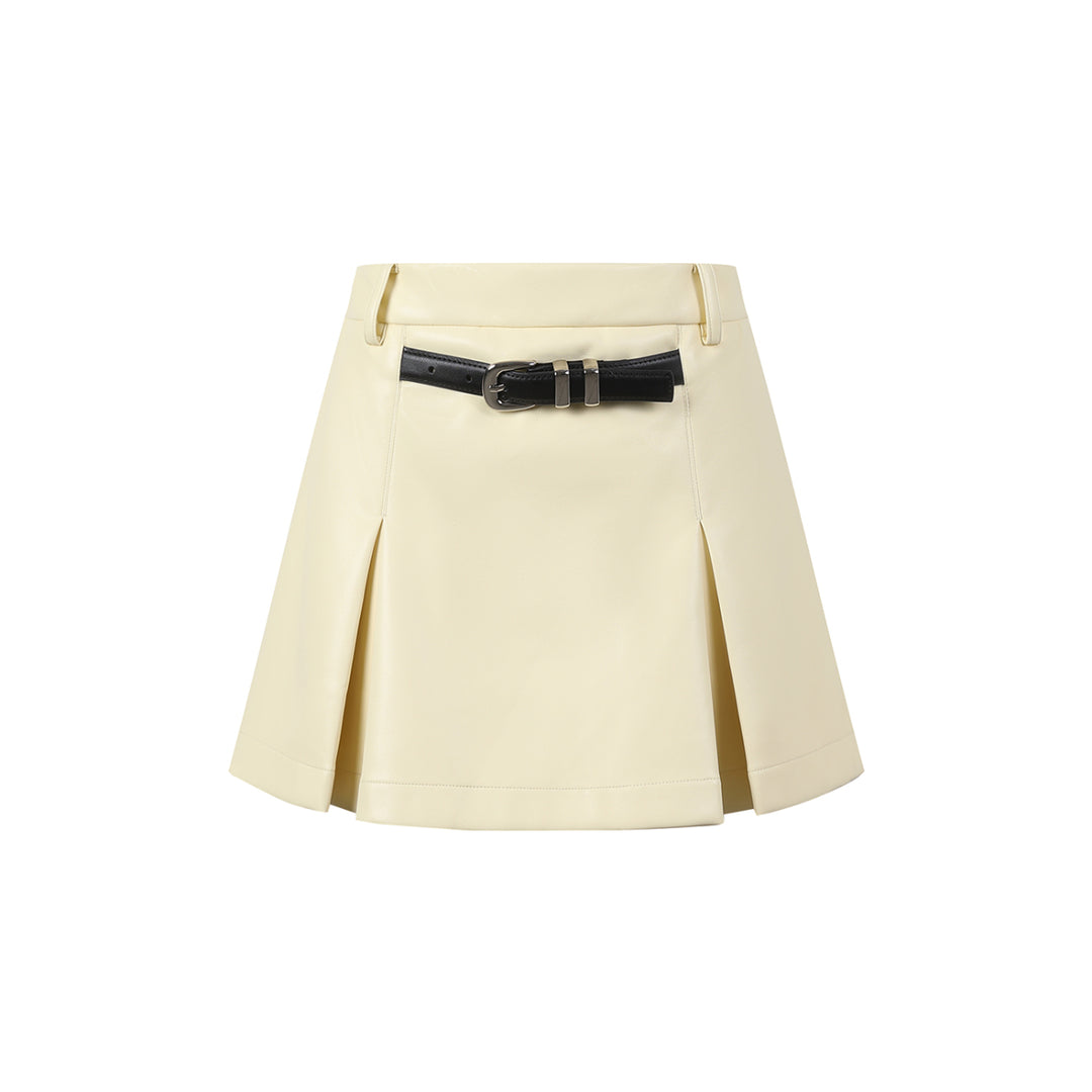 Three Quarters Detachable Belt Leather Skirt Cream - Mores Studio