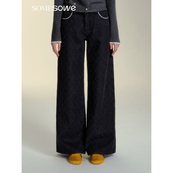 SomeSowe Checkered Jacquard Straight-Leg Jeans Black