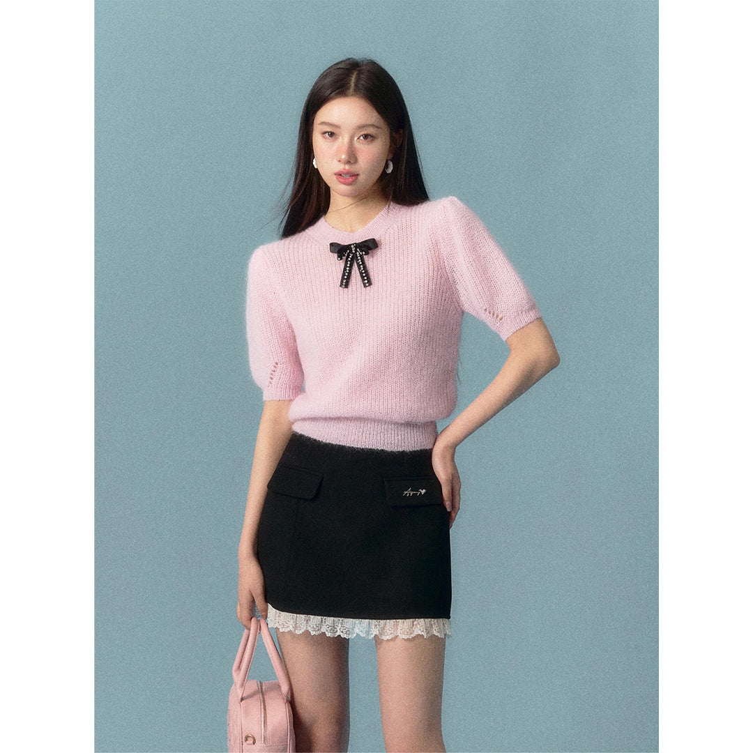 AsGony Color Blocked Lace Patchwork Skirt