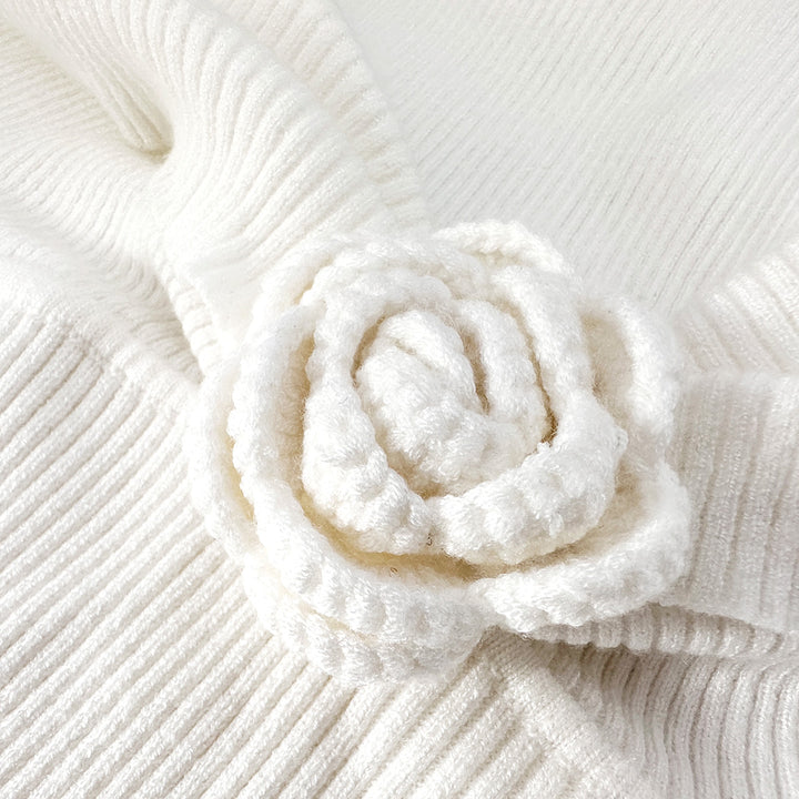 Kroche 3D Rose Off-Shoulder Knitted Top White - Mores Studio