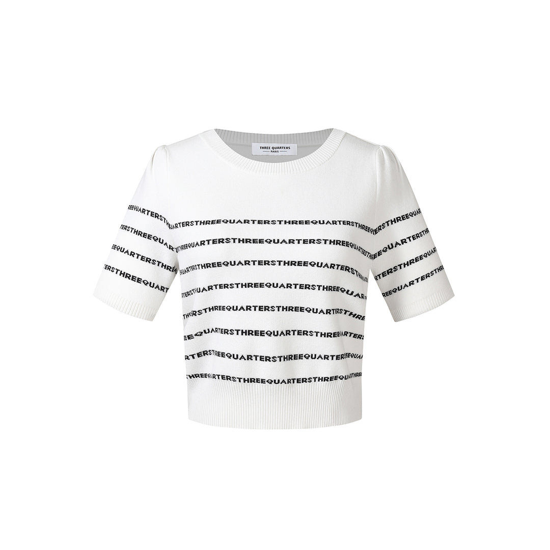 Three Quarters Simple Logo Embroidery Knit Top - Mores Studio