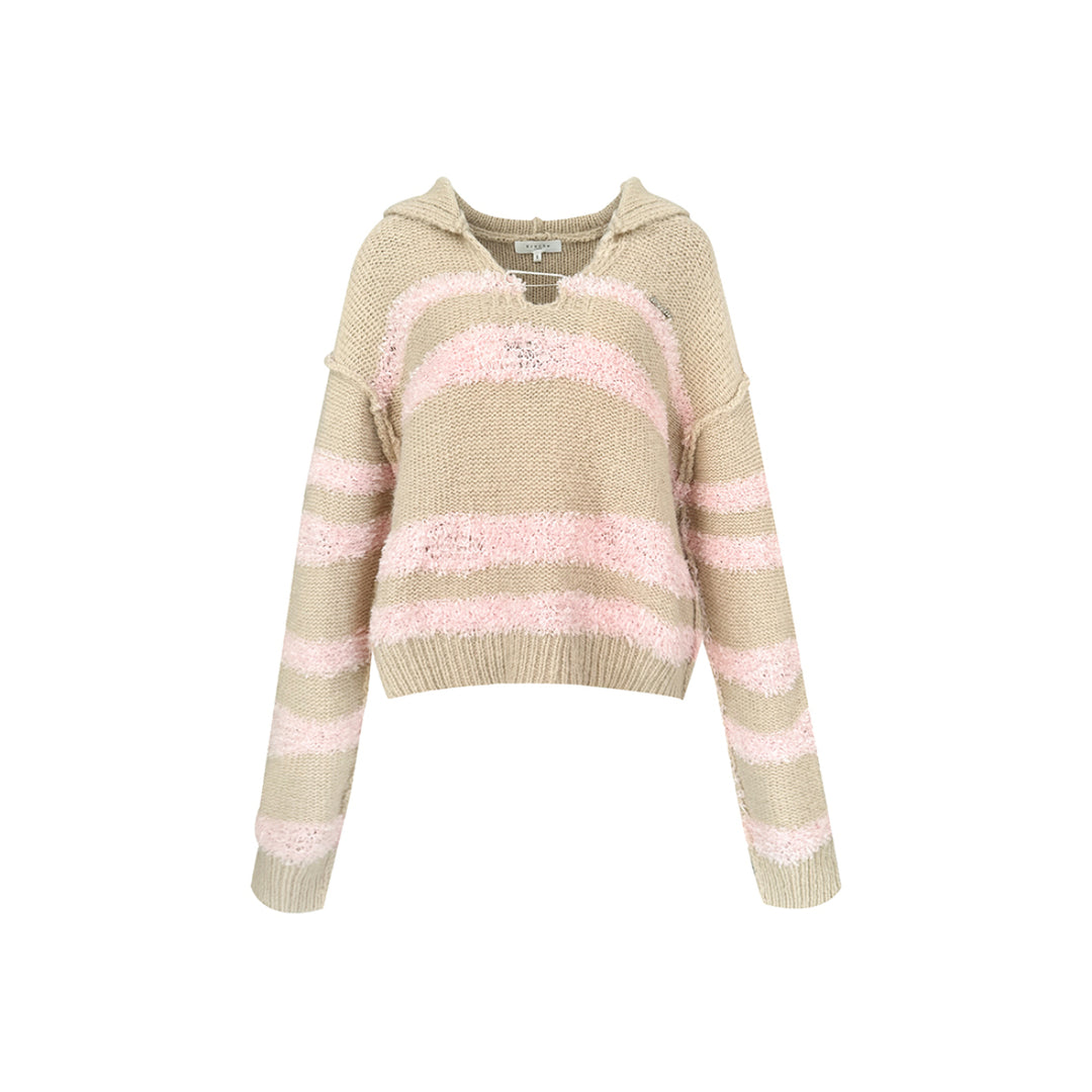 Kroche Color Blocked Destroy Oversized Hooded Sweater - Mores Studio