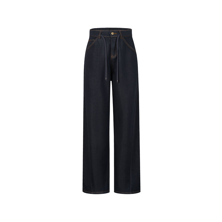 Three Quarters Drawstring Straight-Leg Fleece-Lined Jeans