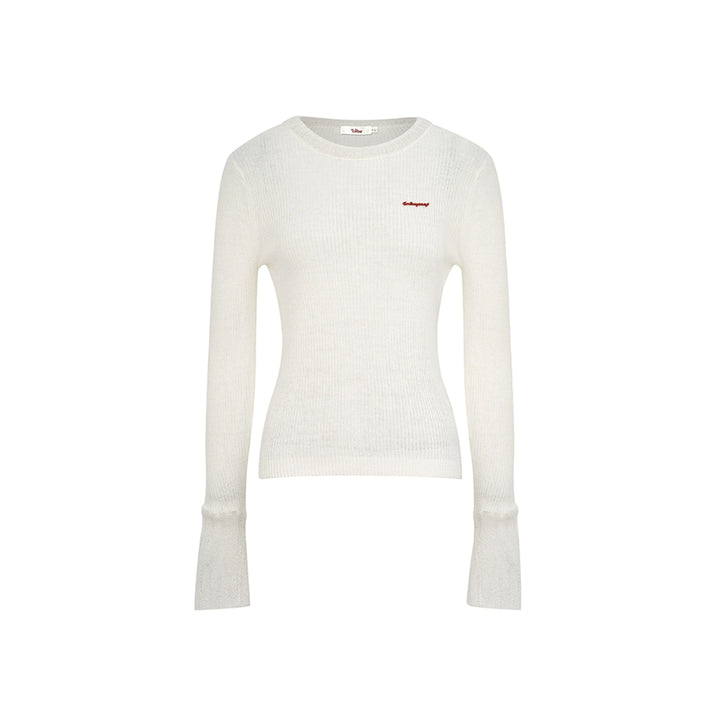 Liilou Mohair Patchwork Woolen Knit Top White