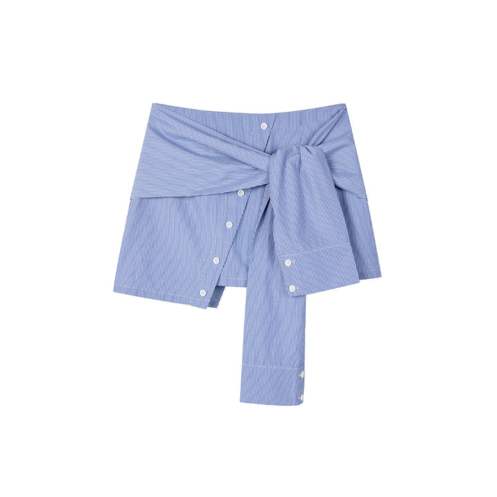 Via Pitti Fake-2-Piece Patchwork Tie Skirt Blue