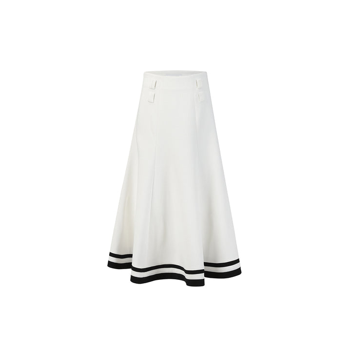 Three Quarters Color Blocked Flare Long Skirt - Mores Studio