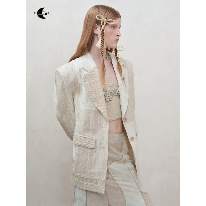 Anno Mundi Mottled Cotton Linen Panelled Suit Jacket