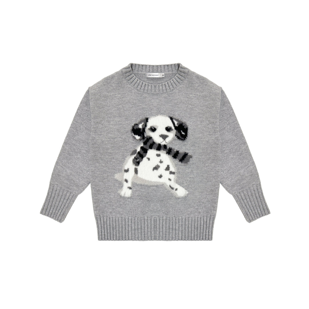 AsGony Spotted Puppy Knit Sweater Gray