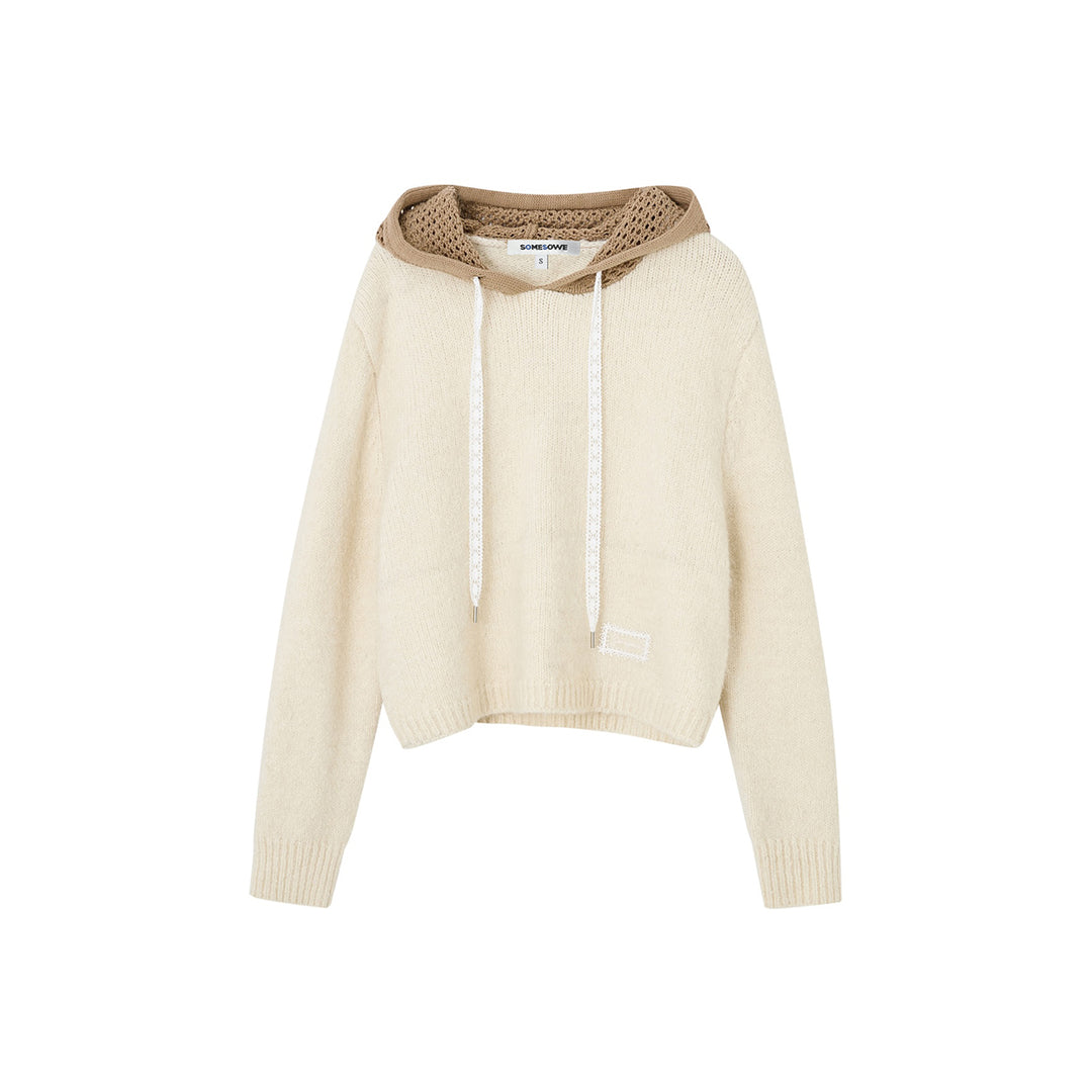 SomeSowe Hollow Out Hooded Knit Sweater Beige