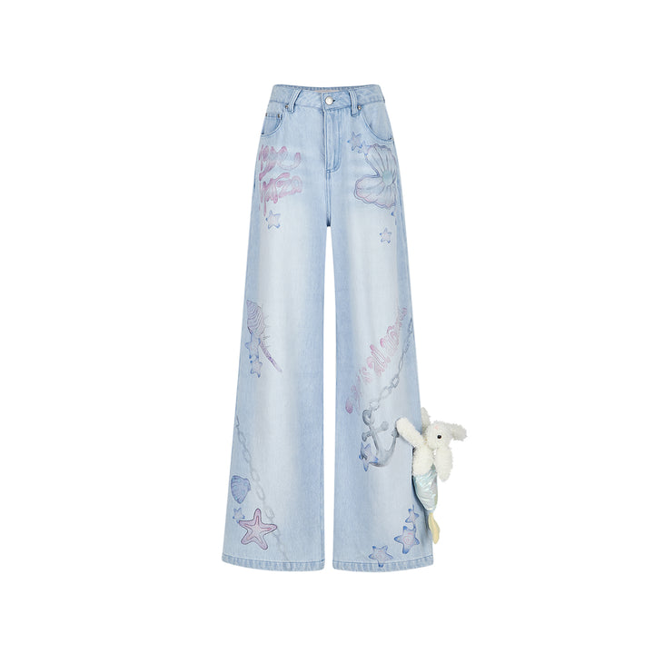 13De Marzo Doozoo Graffiti Wide-Leg Jeans Blue