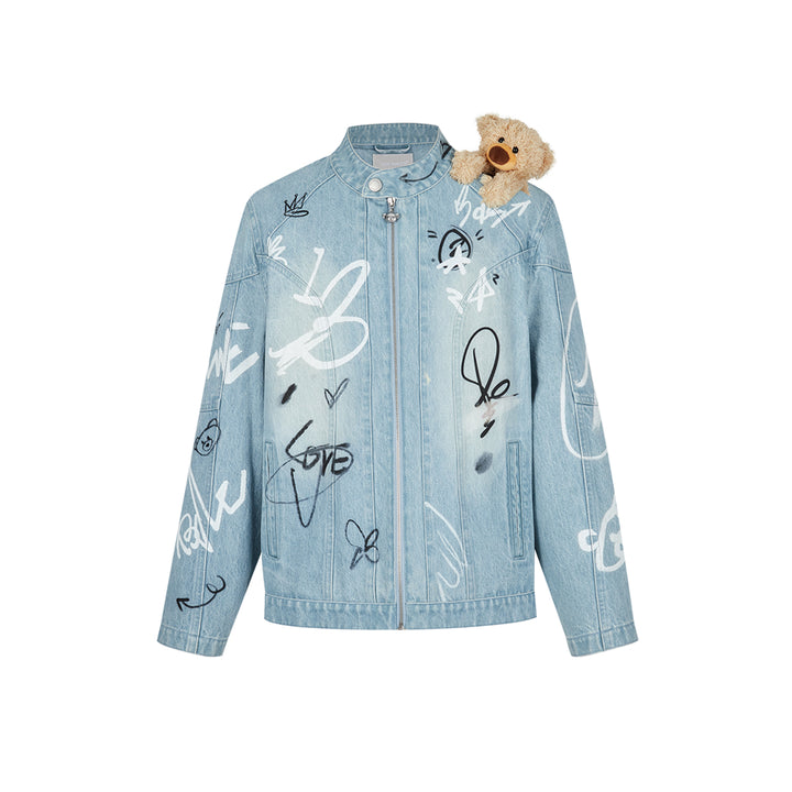 13De Marzo Graffiti Racing Bear Denim Jacket Blue