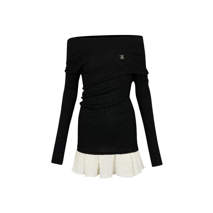 Via Pitti Color Blocked Shiner Knit Patchwork Dress Black - Mores Studio