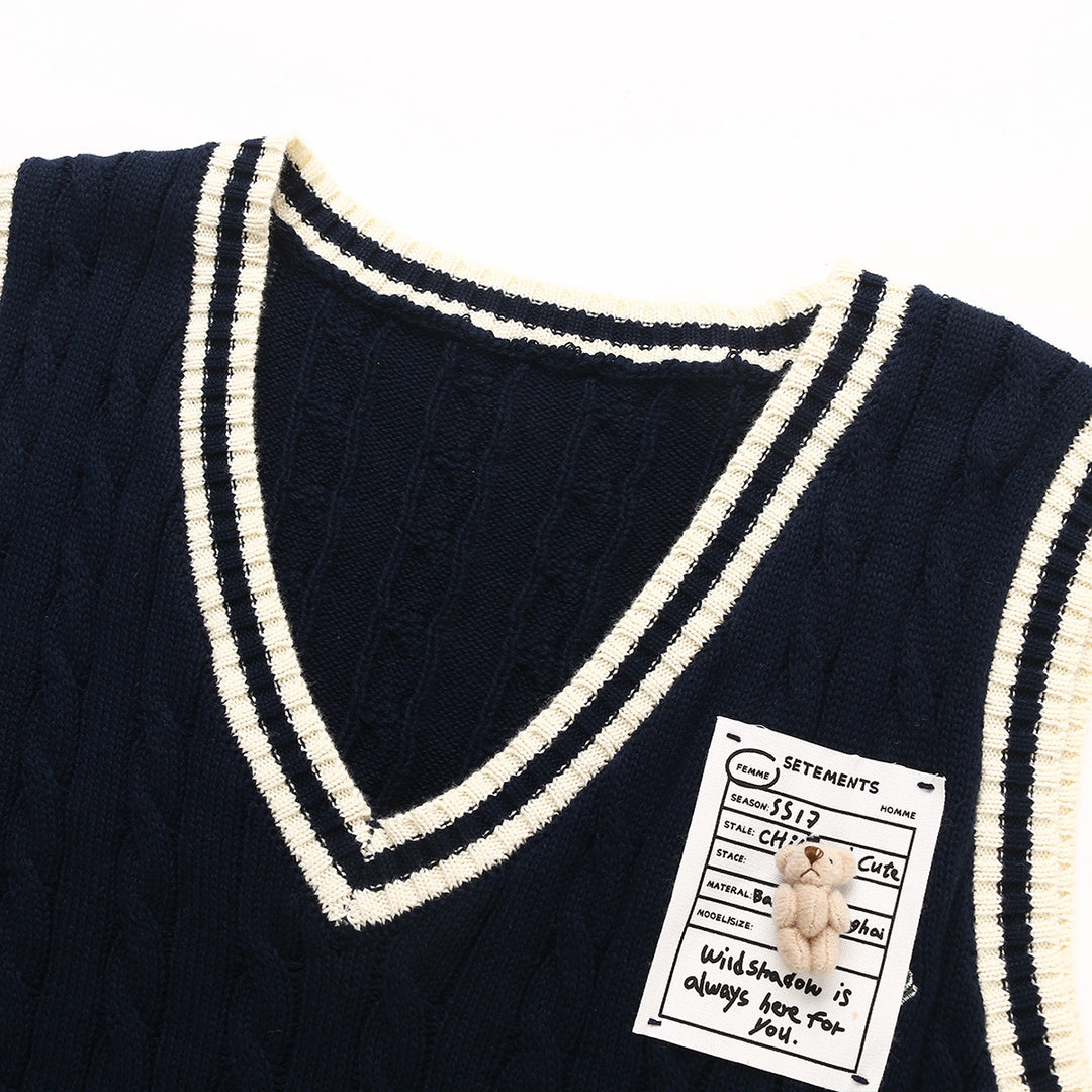 Wildshadow Color Blocked Twisted Knit Vest Navy - Mores Studio