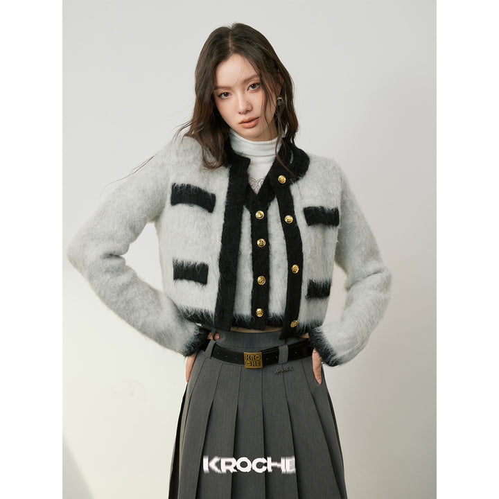 Kroche Color Blocked Alpaca Fiber Cardigan Grey - Mores Studio