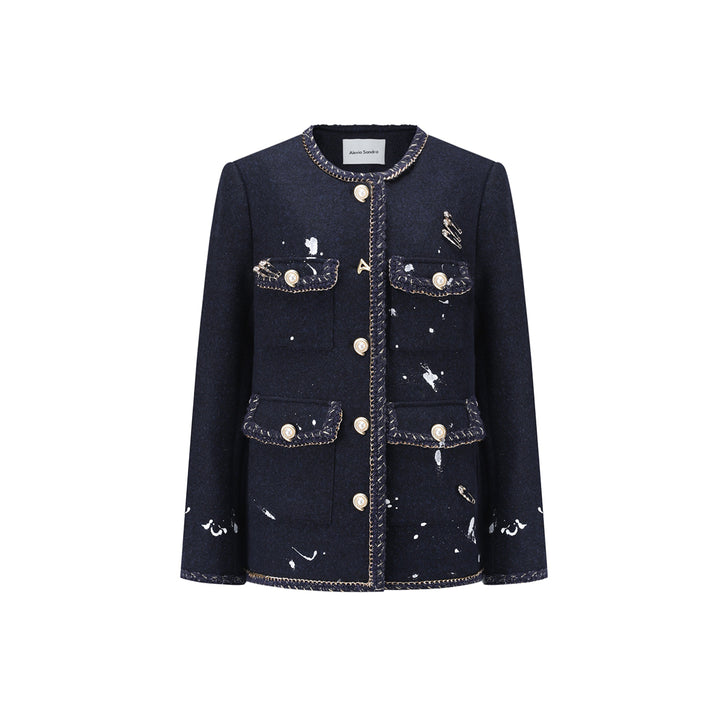 Alexia Sandra Metal Trim Hand-Painted Distressed Jacket