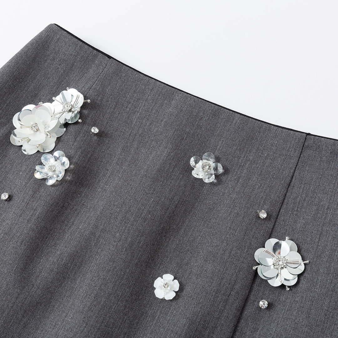 Eimismosol Gray Heavy Industry Pearl Floral Skirt