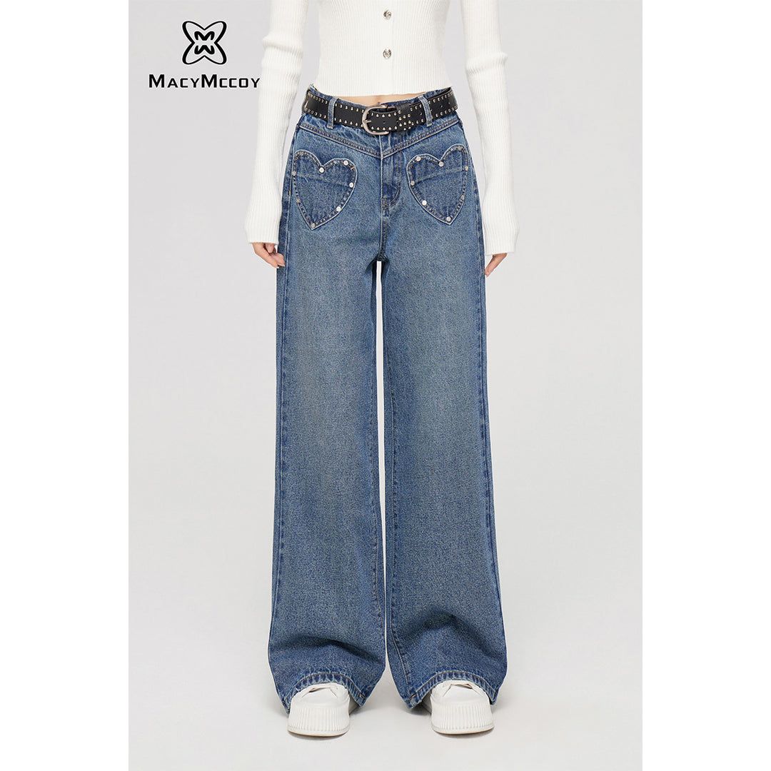 MacyMccoy Heart Pocket Wide-Leg Denim Jeans - Mores Studio