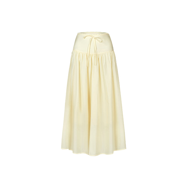 Kroche Bow Wrinkle Lace Edge Long Skirt Yellow