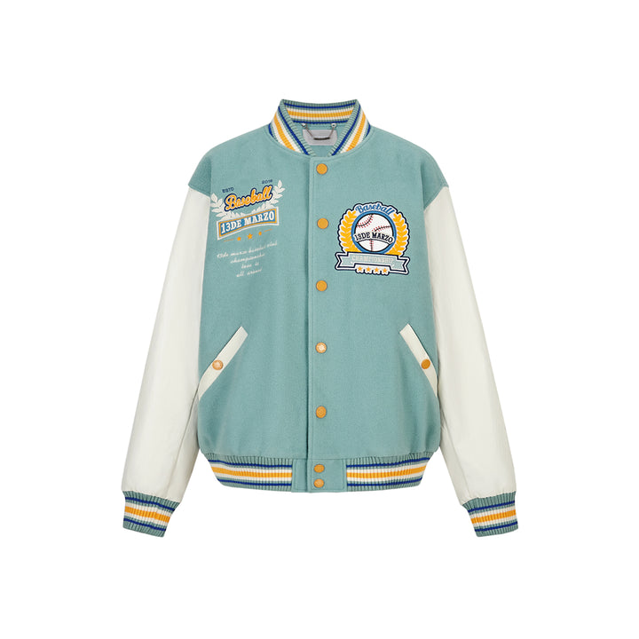 13De Marzo Color Blocked Bear Baseball Jacket Lake Blue